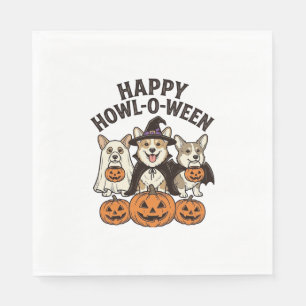 Happy Howl-O-Ween Corgi Halloween Dog Vector Desig Napkin