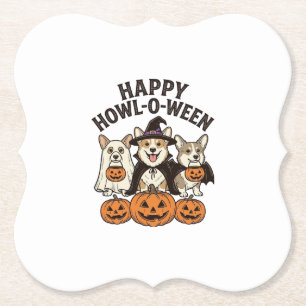 Happy Howl-O-Ween Corgi Halloween Dog Vector Desig Paper Coaster