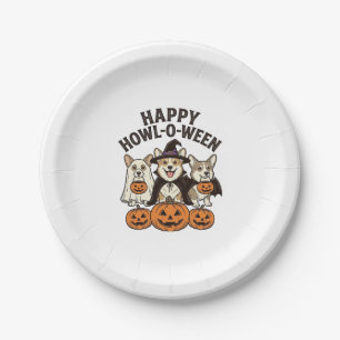 Happy Howl-O-Ween Corgi Halloween Dog Vector Desig Paper Plate