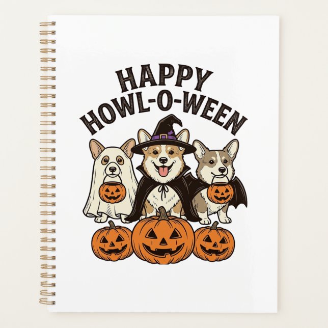 Happy Howl-O-Ween Corgi Halloween Dog Vector Desig Planner (Front)