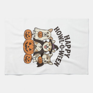 Happy Howl-O-Ween Corgi Halloween Dog Vector Desig Tea Towel