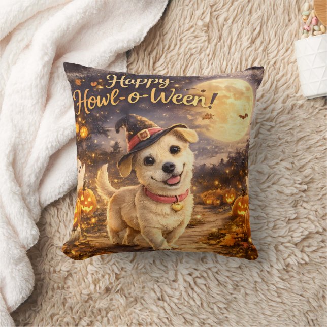 Happy Howl-o-Ween Cute Dog Halloween Design Cushion (Blanket)