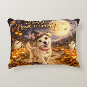 Happy Howl-o-Ween Cute Dog Halloween Design Decorative Cushion