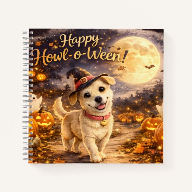 Happy Howl-o-Ween Cute Dog Halloween Design Notebook (Front)