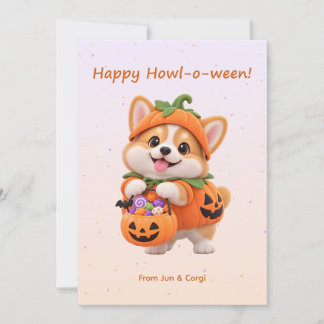 Happy Howl-o-ween Cute Pumpkin Corgi Halloween Car Holiday Card