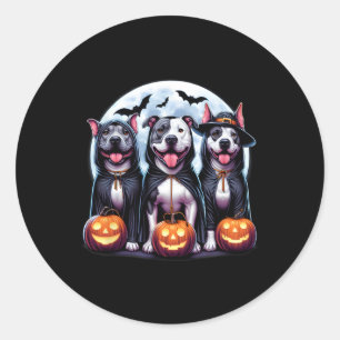 Happy Howl-o-ween Halloween Pitbull Dog Pumpkin Gh Classic Round Sticker