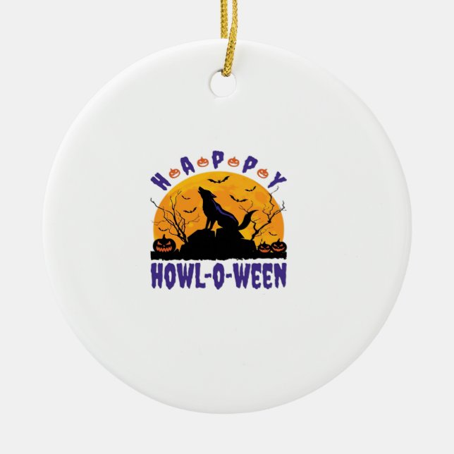 Happy Howl O Ween Howling Halloween Dog Essential  Ceramic Tree Decoration (Front)