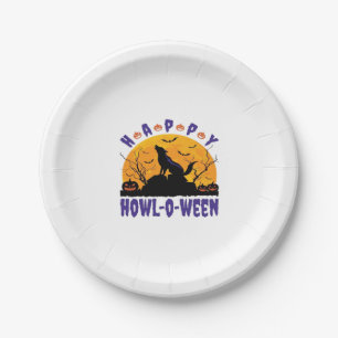 Happy Howl O Ween Howling Halloween Dog Essential  Paper Plate
