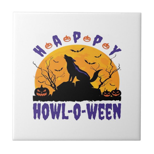 Happy Howl O Ween Howling Halloween Dog Essential  Tile (Front)
