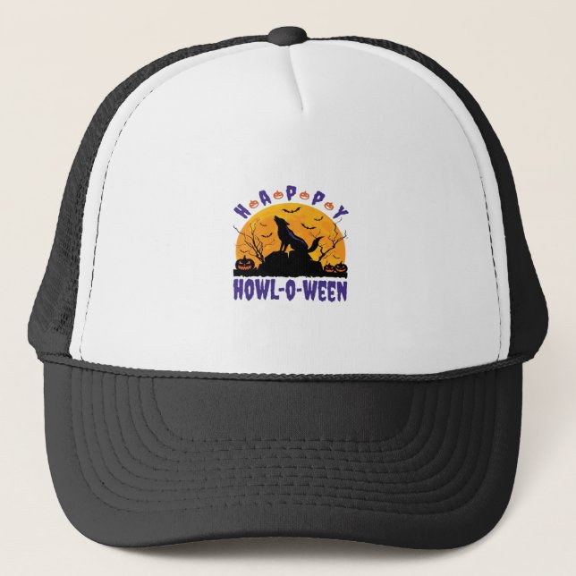 Happy Howl O Ween Howling Halloween Dog Essential  Trucker Hat (Front)