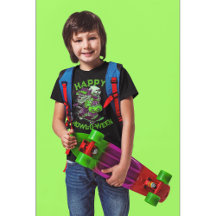 Happy Howl-o-ween Wolf Riding on Skateboard