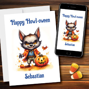 Happy Howl-oween Little Werewolf Card