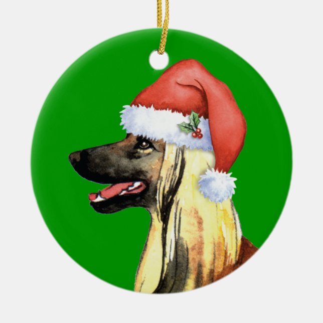 Happy Howliday Afghan Hound Ceramic Tree Decoration (Front)