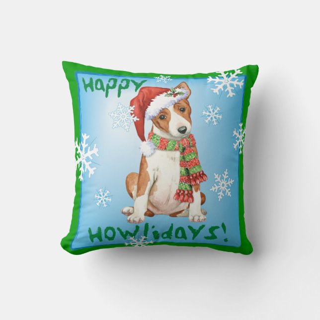 Happy Howliday Basenji Cushion (Front)