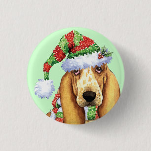 Happy Howliday Basset 3 Cm Round Badge