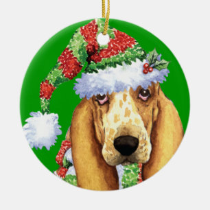 Happy Howliday Basset Ceramic Tree Decoration