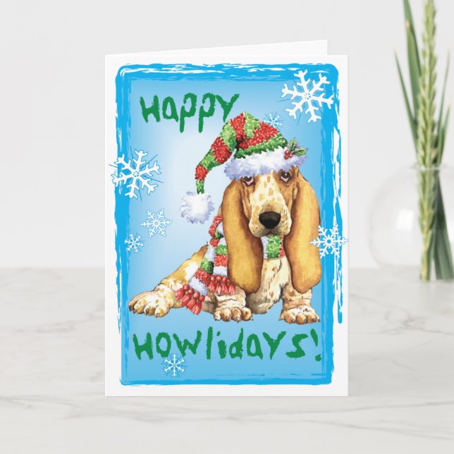 Happy Howliday Basset Holiday Card (Front)