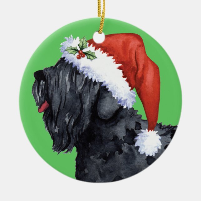Happy Howliday Black Russian Terrier Ceramic Tree Decoration (Front)