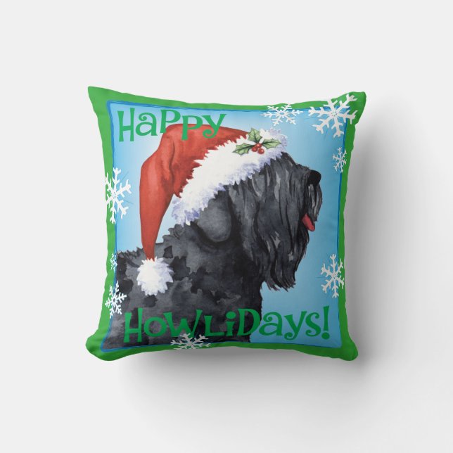 Happy Howliday Black Russian Terrier Cushion (Front)