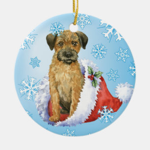 Happy Howliday Border Terrier Ceramic Tree Decoration