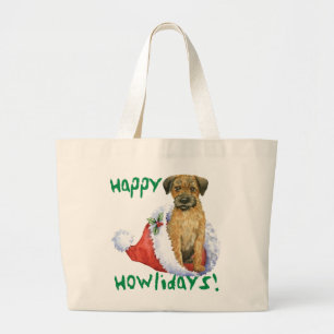 Happy Howliday Border Terrier Large Tote Bag