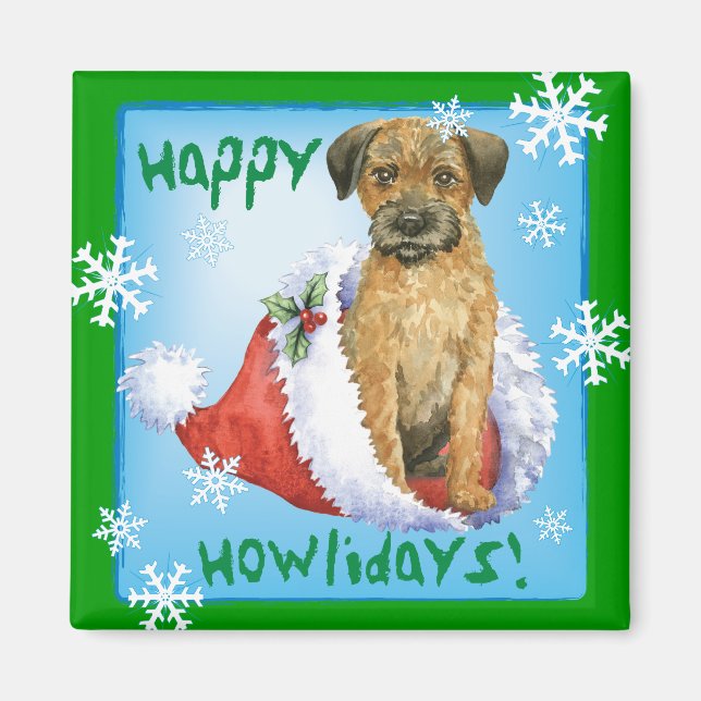 Happy Howliday Border Terrier Magnet (Front)
