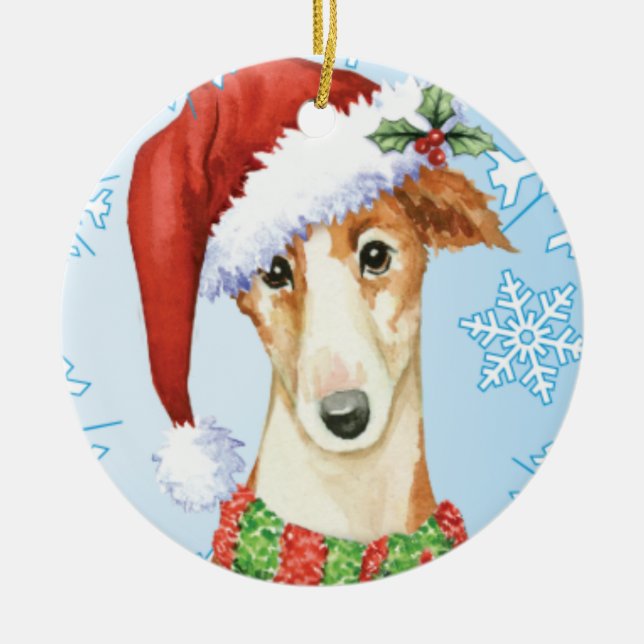 Happy Howliday Borzoi Ceramic Tree Decoration (Front)