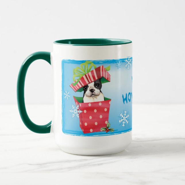 Happy Howliday Boston Terrier Mug (Left)