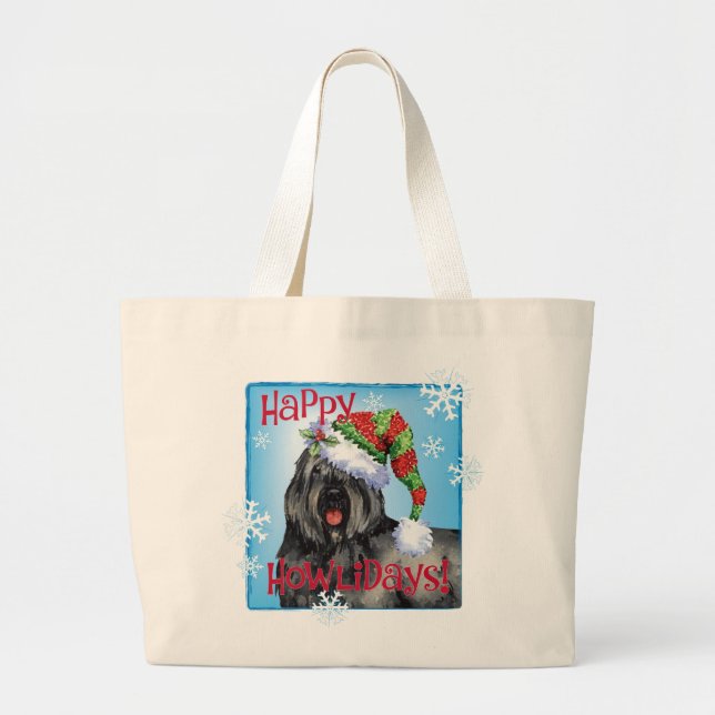 Happy Howliday Bouvier Large Tote Bag (Front)