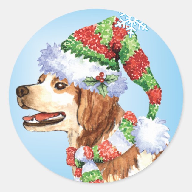 Happy Howliday Brittany Classic Round Sticker (Front)