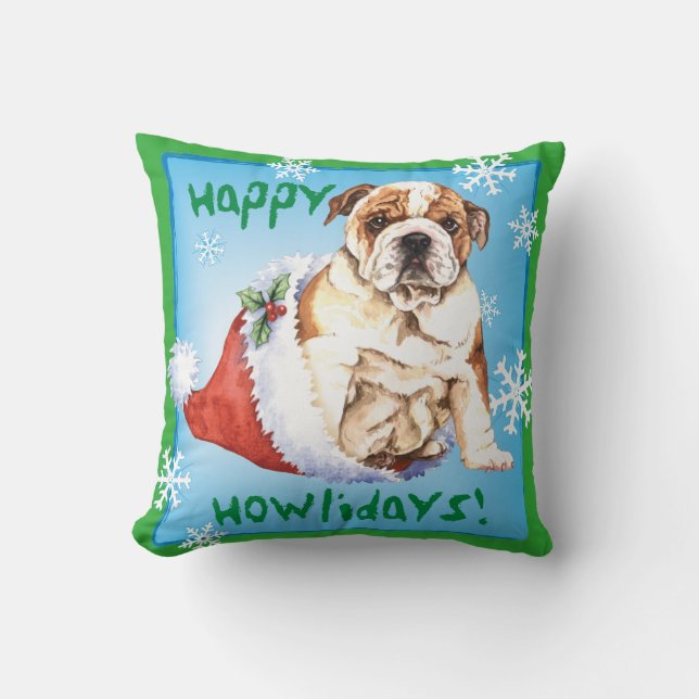 Happy Howliday Bulldog Cushion (Front)