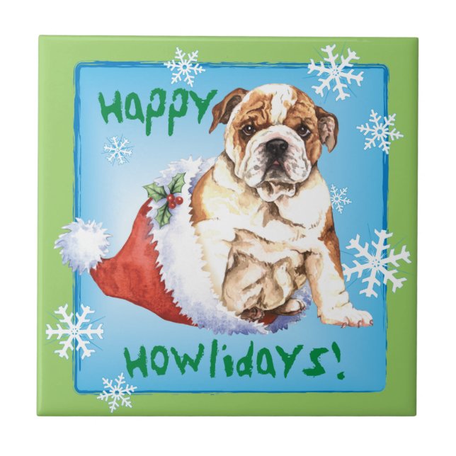 Happy Howliday Bulldog Tile (Front)
