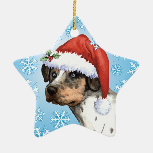 Happy Howliday Catahoula Ceramic Tree Decoration (Front)