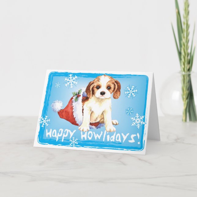 Happy Howliday Cavalier Holiday Card (Front)