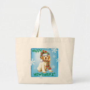 Happy Howliday Clumber Spaniel Large Tote Bag