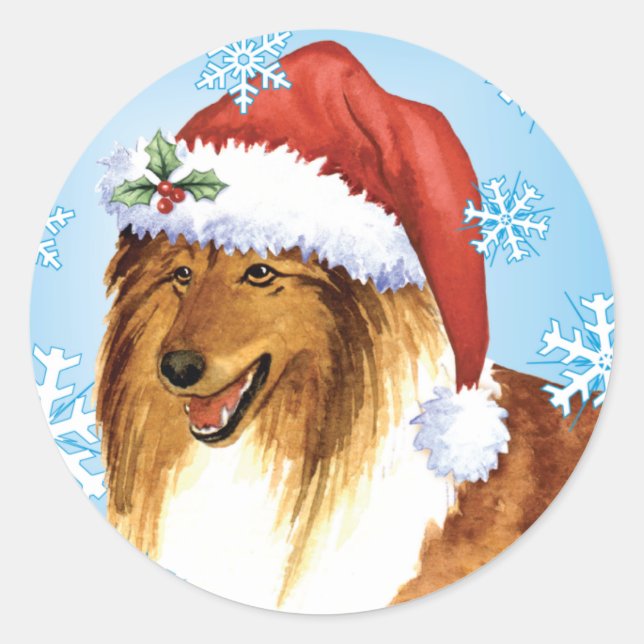 Happy Howliday Collie Classic Round Sticker (Front)