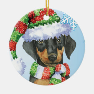 Happy Howliday Doberman Ceramic Tree Decoration