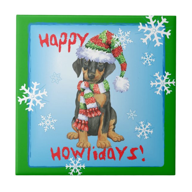 Happy Howliday Doberman Tile (Front)