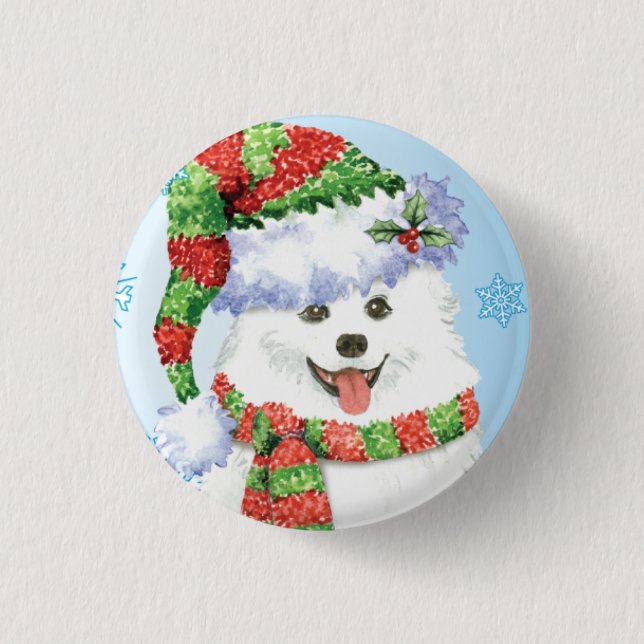 Happy Howliday Eskimo Dog 3 Cm Round Badge (Front)