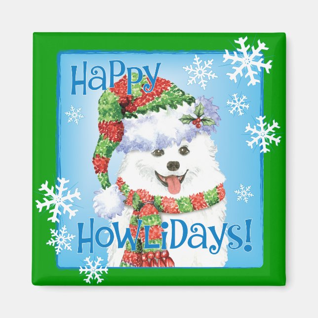 Happy Howliday Eskimo Dog Magnet (Front)