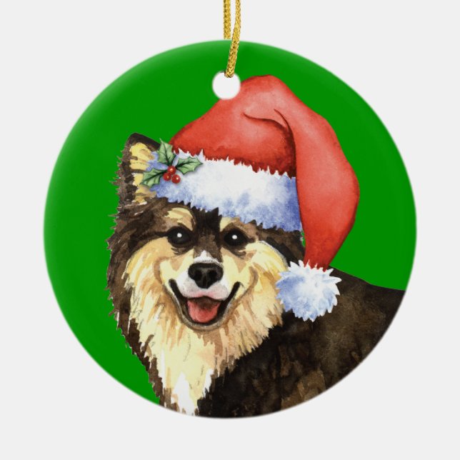 Happy Howliday Finnish Lapphund Ceramic Tree Decoration (Front)