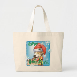 Happy Howliday Greyhound Large Tote Bag
