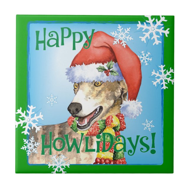 Happy Howliday Greyhound Tile (Front)
