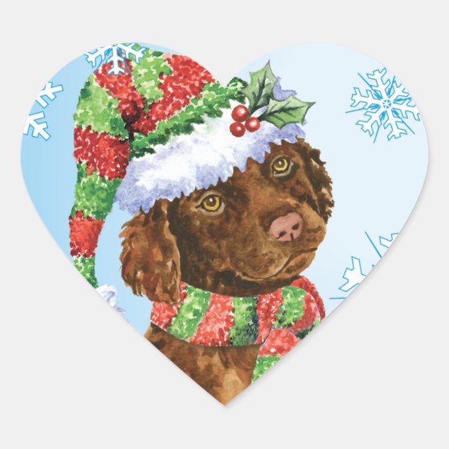 Happy Howliday Irish Water Spaniel Heart Sticker (Front)