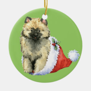 Happy Howliday Keeshond Ceramic Tree Decoration