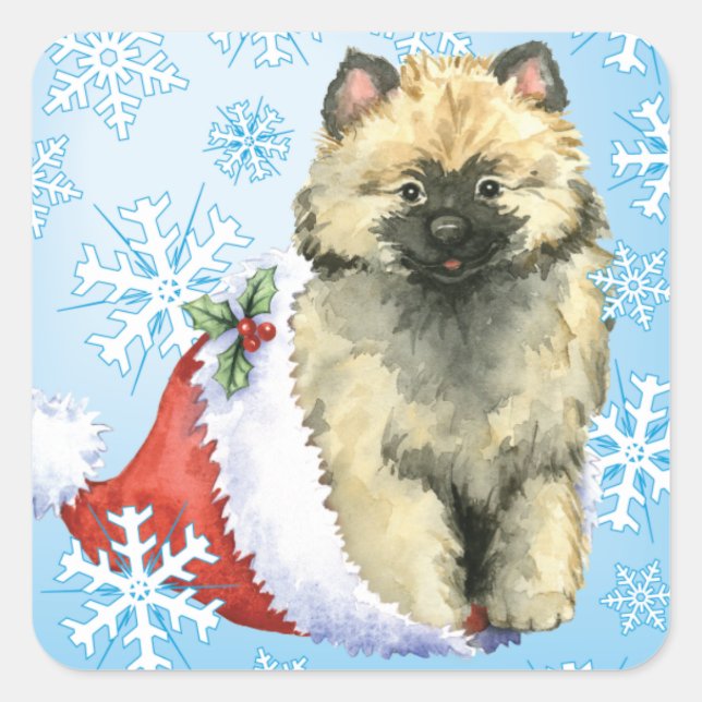 Happy Howliday Keeshond Square Sticker (Front)