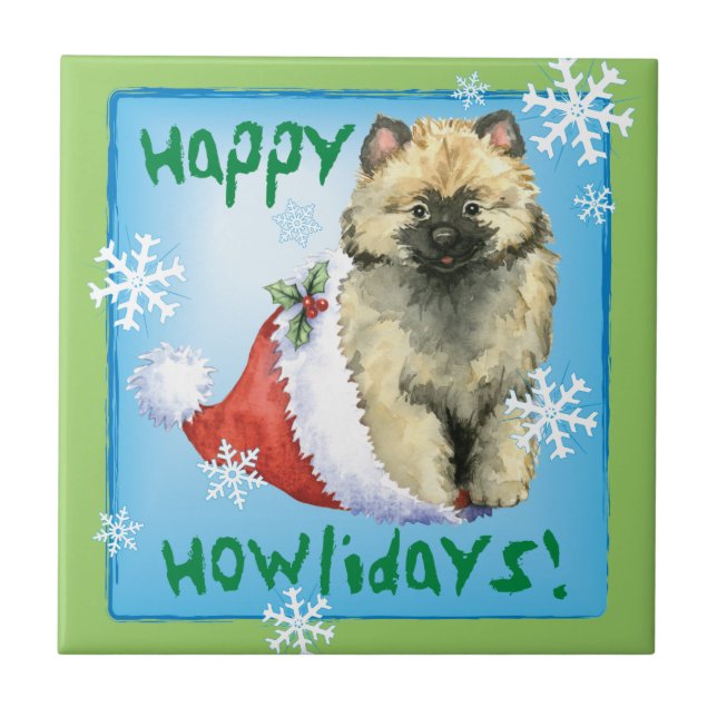 Happy Howliday Keeshond Tile (Front)