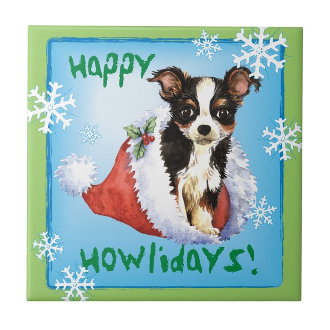Happy Howliday Long Coat Chihuahua Tile (Front)