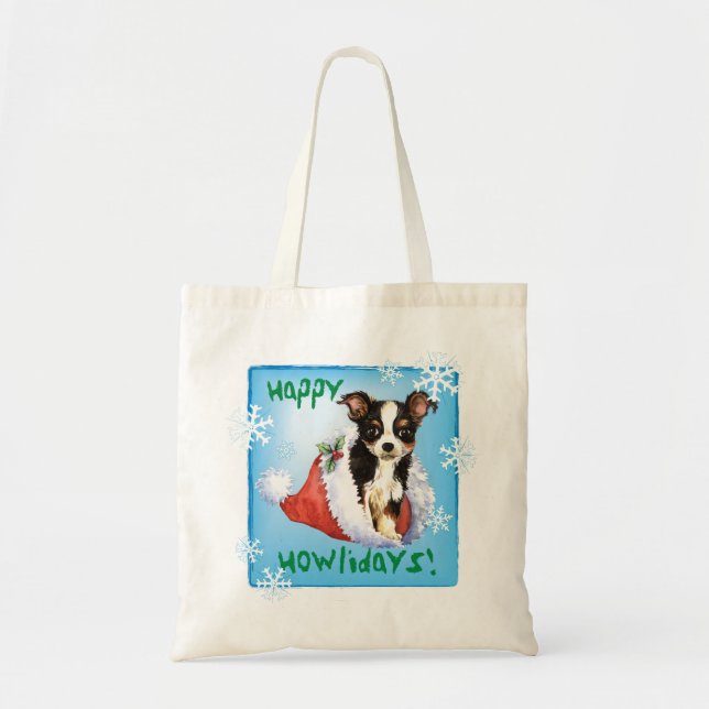 Happy Howliday Long Coat Chihuahua Tote Bag (Front)