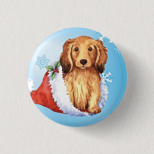 Happy Howliday Longhaired Dachshund 3 Cm Round Badge